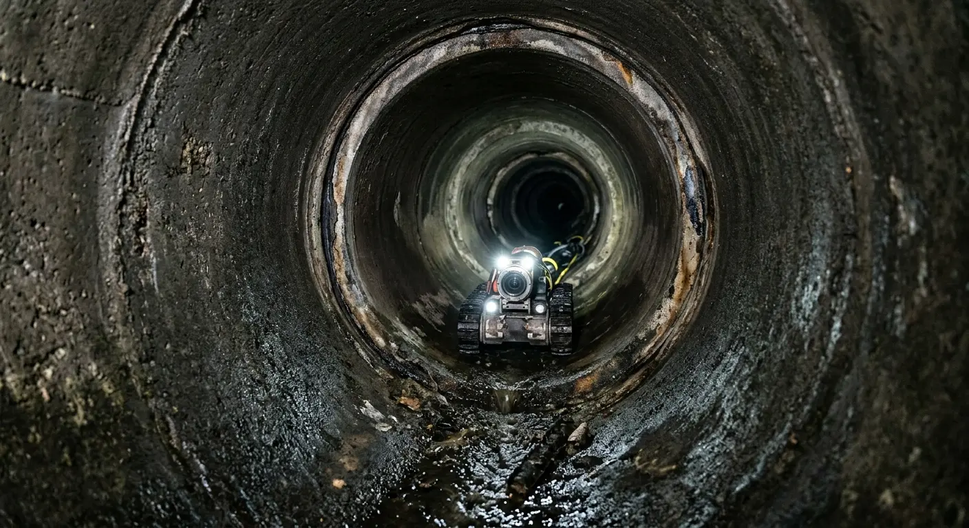 Robotic sewer camera inspecting pipe interior for Sewer Line Cleaning in Poolesville